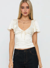 Cream Tie Detail Top